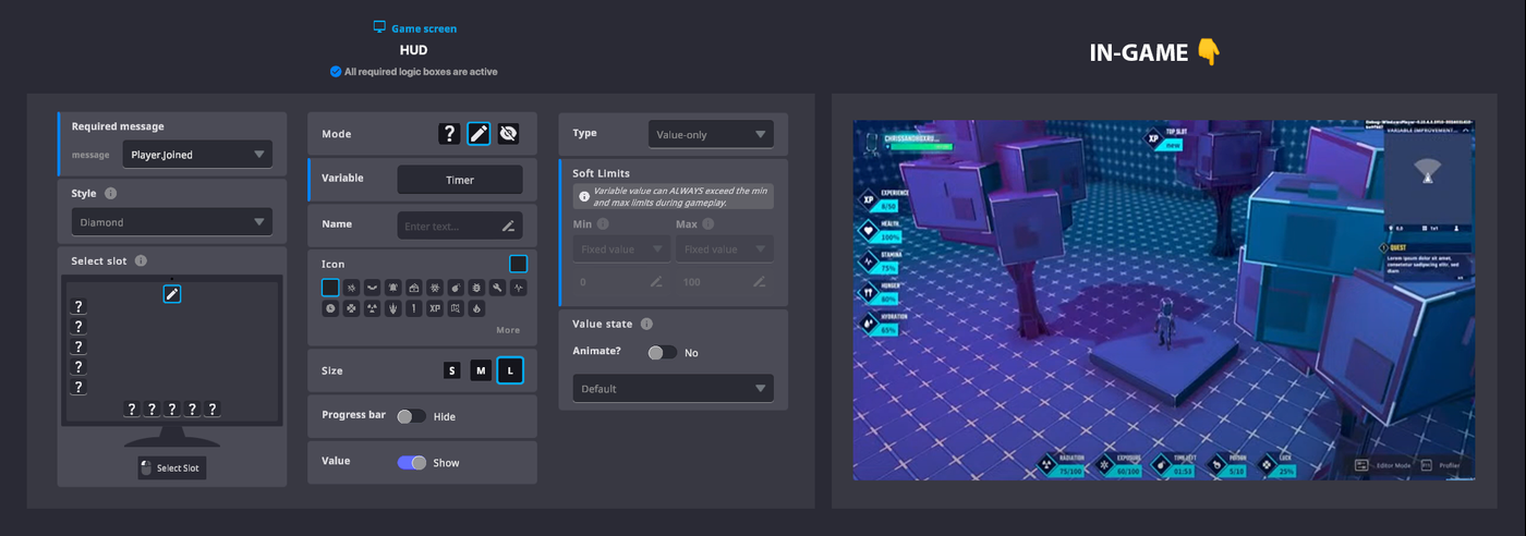 The simple logic works, but more settings are needed for interface customization