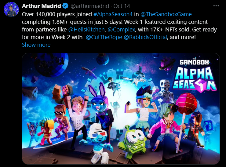 Oh, and by the way, Arthur mentioned there are 140,000 people playing this season. Not bad at all for an alpha project.