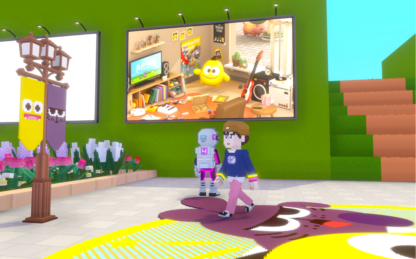 I wasn’t a huge fan of the background characters, but the video ad screens looked very natural and interesting. As I mentioned before, these screens are one of the coolest features in The Sandbox, and they’re set to become a great tool for content monetization